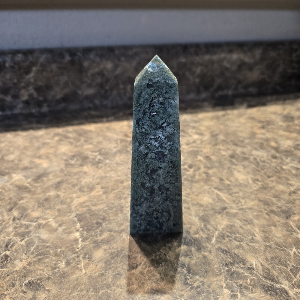 Moss Agate Crystal Tower 4.75"‎ Polished Green Stone Point